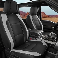 요트루스 F150 시트 커버 풀 세트 가짜 가죽 트럭 2009-2026 포드 F-150 슈퍼크루 및 2017-2026 F250 F350 크루 캡 XLT 라리아트 킹 랜치(블랙)용, Black, Front & Rear