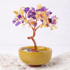 手工水晶樹盆栽 生命許願聚寶盆擺飾, 黃色、紫色