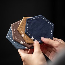 오릴리 린넨 면화 티 코스터 컵받침 시리즈 4종, 1개, 네이비