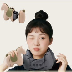 [레르콘]KLW Pony 휴대용 여행용 에어 목베개 목쿠션 U자형 베개 TPU 베개솜 수동 에어 펌프 포함 21*21*13cm, 그레이