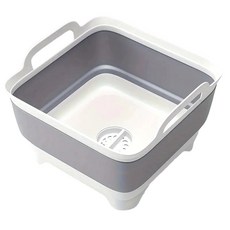 배수 플러그가 있는 접이식 버킷 1개 휴대용 접이식 분지 캠핑 낚시 피크닉과 호환용 대용량 간편한 보관, 화이트 애쉬