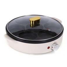 七孔煎蛋鍋 家用多功能不沾鍋 迷你漢堡鍋, 1個, 33*28*7.5（有蓋）,米白色