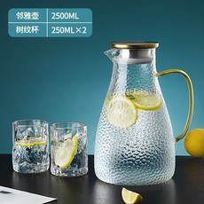 耐熱玻璃冷水壺 大容量家用果汁壺, 1個, 雪點壺2500ml+2杯