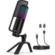 질사운드 팟캐스트 마이크 PC맥아이폰폰용 – 96kHz24비트 USB 콘덴서 노이즈 감소 탭으로 음소거 게인 조절 제로 지연 모니터 RGB 조명 스트리밍 게임 녹음용, 질사운드 팟캐스트 마이크 PC맥아이폰폰용 – 96kHz