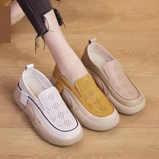 둥근 앞코 펀칭 로퍼 여성화 로퍼 여름 작은 흰색 신발은 통굽 단화 통굽 슬립온을 신는다