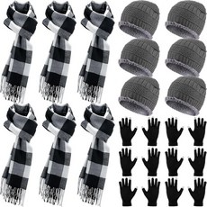 Geyoga 18피스 겨울 장갑 스카프 모자 세트에는 따뜻한 니트 모자 6개 격자 무늬 스카프 6개 터치 스크린 장갑 6개 크리스마스 노숙자용 블랙. 단일 사이즈