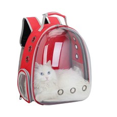 우아지오 반려동물 투명 외출가방 우주선 백팩, 1개, 레드