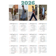 미들리 2026 한장달력 포스터 연간 캘린더 벽달력, 사계절 룩북, 화이트, 1개