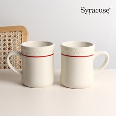 시라쿠스 쉐난고 카디날 오목머그 400ml, 2개, 화이트&버건디라인