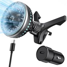 Mankiw맨큐 맥세이프 냉각쿨링 차량용 고속 무선충전기 송풍구형+대쉬보드형(18W 시거잭 포함), 블랙