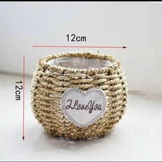 向日葵仿真花裝飾桌面小擺件, 草編盆, 1個