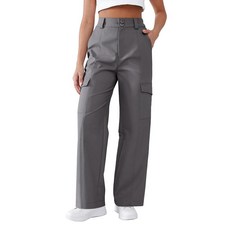 YIPINK 여성용 하이 웨이스트 카고 팬츠 방수 원단 하이킹 신축성 있는 허리 밴드 패치워크 테일러링 슬림핏 연회색. L