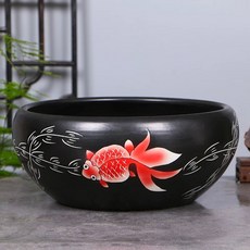 대형 수반 화분 수경 조경 플라스틱옥돌색소형(35cm)바닥무공 옹기 어항 연못 도자기 석회, S. 조각 붉은 물고기