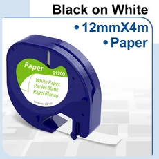 Dymo Letratag 플라스틱 라벨 테이프와 호환되는 91201 타자기 LT-100H 프린터용 12mm, 01 Black on White