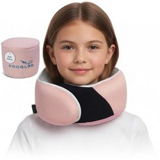 Proglobe 여행용 목 베개 100% 메모리 폼 - 비행기 및 자동차 여행 필수품 키트 3D 아이 마스크 귀마개 및 메시 백 포함 - 성인용 수면 지원 베개 (다크 그레, 라이트 핑크 (어린이)
