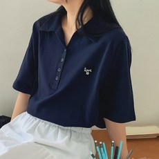 로로텐 패치 피케 카라 반팔 티셔츠 면 무지 여성 빅사이즈