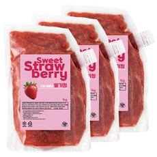 달콤한 딸기청 카페납품 대용량 천연당으로 만든 과육이 씹히는 수제청, 3개, 1kg