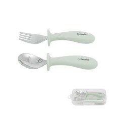 Combi 康貝 不鏽鋼學習叉匙組, 綠色, 1套