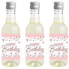 Big Dot of Happiness 핑크 로즈 골드 생일 - 미니 와인 및 샴페인 병 라벨 스티커 여성 남성용 파티 선물 16개 세트 153299