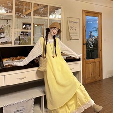 여성 봄여름 3피스 세트 루즈핏 긴팔 티셔츠 뷔스티에 원피스 레이어드 롱 스커트