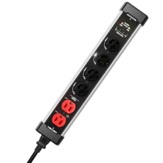 Power Guard 嗶嗶延長線:PRO 6插座 雙電壓 1480J高係數抗雷擊 用電量監控 鎖固插座 斷電保護 電腦設備專用 獨立開關, 銀黑, 1個, 1.8m