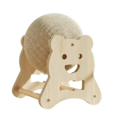 fortune 고양이 우드 회전 볼 스크래쳐 공 굴리기 장난감 스크래처 고양이용품 스크래치, 1개, 베이지