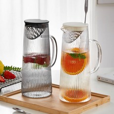 涼水壺家用玻璃果汁壺大容量豎條紋冷水壺冷泡耐熱茶壺冷萃, 1個, 條紋壺蓋子(備註顏色):如圖, 1L