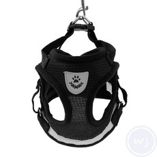 웬카 애견하네스 반려동물 강아지 빛반사 하네스 리드줄 M 블랙