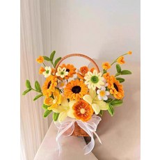 모루장식 해바라기 꽃바구니 웨딩 캐릭터 노란색 철사, 해바라기 튤립