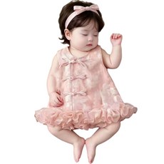 國風女寶夏季無袖連衣裙 公主禮服 新中式百天包屁裙
