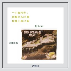 老熊仔 恐龍化石考古挖掘套組 包含恐龍化石1個及挖掘工具1組 約8x9cm, 詳見包裝, 小盒盲盒出貨