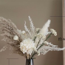 詫寂風高級法式幹花真花擺件客廳桌麵軟裝裝飾蘆葦繡球永生簡約風, 1個, 白色咖蘆花束（單花束）可修剪花杆