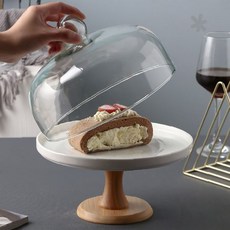 홈 파티 디저트 전시 원형 받침 트레이 뚜껑 덮개 보관 케이크 빵 과자 진열, 1개, 스탠드+커버