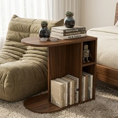 Zzang Room 협탁 침대 쇼파 사이드 테이블 수납 선반, 호두색, 1개
