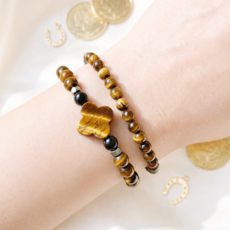 럭키메이 네잎클로버 호안석팔찌 재물운 사업운 행운 팔찌 6mm+4mm 2종