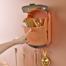 壁掛式筷子筒 廚房專用收納盒 防霉瀝水筷子架 免打孔一體式餐具收納, 珍珠白,壁掛筷子筒【免打孔款】, 1個