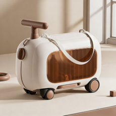 오스틱니 어린이용 캐리어 겸용 탈것 2-in-1 남녀 아기용 수하물 위탁 없이 휴대 가능한 가벼운 어린이 여행 가방, 브라운