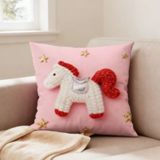 행운 말 프린팅 소파 쿠션커버, 40x40 쿠션솜포함, 핑크