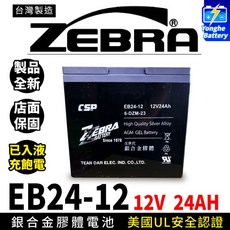永和電池 斑馬電池 EB24-12 深循環電池 12V 24AH 銀合金膠體電池 電動車電池, 1個, A品項：EB24-12 (螺絲), 1