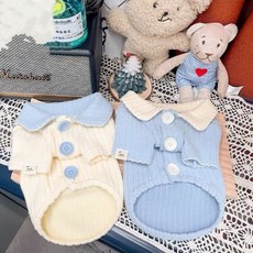 狗狗原創針織開衫貓咪撞色翻領打底衫秋冬新款寵物衣服NRWE, 撞色打底 藍色,L建議4至5公斤, 1個