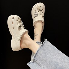 I'M MONG 鑲鑽配件女款厚底增高EVA打孔拖鞋