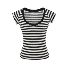 여유로운 스타일의 캐주얼하고 다용도로 활용 가능한 편안한 신축성 있는 클래식 V넥 스트라이프 반팔 티셔츠