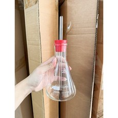 250ml錐形瓶含紅色瓶塞 - 耐熱玻璃實驗室燒瓶，精準刻度化學實驗器材, 1個, 500ml