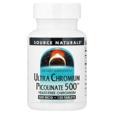 소스내추럴스 울트라 크롬 피콜리네이트 500 500 mcg 120 타블릿, 1개
