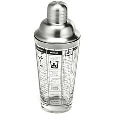 Outset 바텐딩 도구 측정 및 음료 레시피가 있는 유리 칵테일 셰이커 355ml(12온스) 스테인리스 스틸 스트레이너 뚜껑