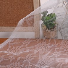 CRE 007 탐나요 줄기 꽃무늬 망사 원단 패턴 메쉬 패브릭 대폭 천, 1개, 화이트