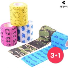 하이가이 자가접착 붕대 팔목 압박 탄력 밴드 코반 스포츠 테이프 7.5cm 3+1, 옐로우(스마일), 1세트, 4롤