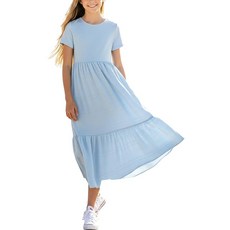 PATPAT Tween Girls Dress Summer Spring Maxi Casual Short Sleeve Flowy Long Dresses with Pockets Bl