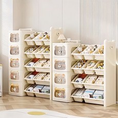 BYOU 어린이 장난감 정리함 5단 서랍장 다용도 교구장, 4단, 크림색