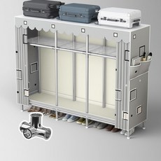 대용량 조립식 옷장 철제 프레임 행거 먼지 차단 커버 포함 다용도 수납함 튼튼한 알루미늄 합금 폴대 드레스룸 옷정리함, 중국풍 합금 접합부 길이 205x폭 45x높이 170